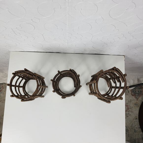 VINTAGE Handmade Candle Holders Brown Primitive Wooden Stick Home Decor Set of 3 - Picture 8 of 15